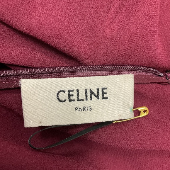 CELINE BURGUNDY DRAPED SILK GEORGETTE CAPE TOP - Picture 4 of 5